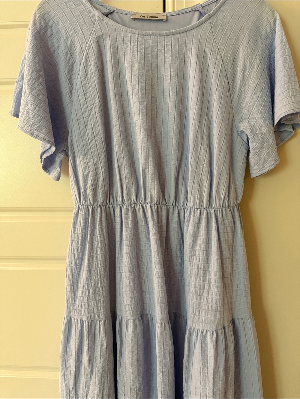 Ces Femme Pale Blue Textured Short-Sleeve Midi Dress - Picture 3 of 7